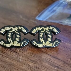 Inspired Black and Gold Motif Earrings